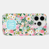 Kleurrijke Roze Bloementuin Monogram Case-Mate iPhone Case (Achterkant (horizontaal))