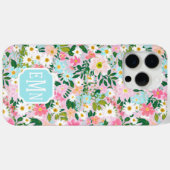 Kleurrijke Roze Bloementuin Monogram Case-Mate iPhone Case (Achterkant (horizontaal))
