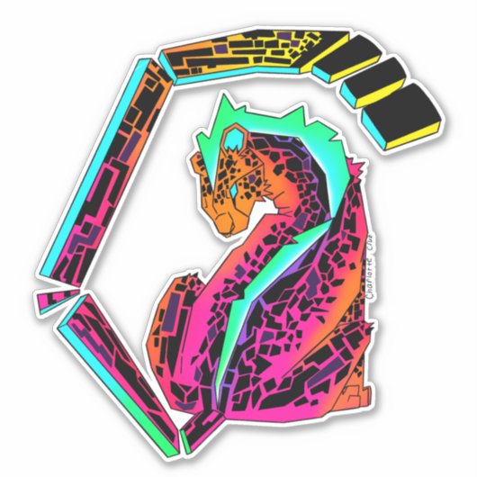 Kleurrijke roze en blauwe cheetah met mohawk sticker (Voorkant)