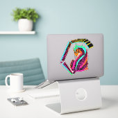 Kleurrijke roze en blauwe cheetah met mohawk sticker (Laptop op bureau)