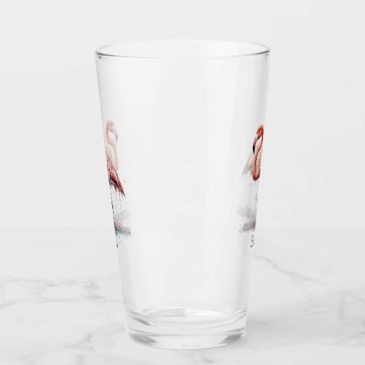 Kleurrijke Roze Flamingo, aanpasbaar Glas (Links)