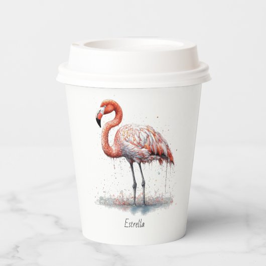 Kleurrijke Roze Flamingo, aanpasbaar Papieren Bekers (Achterkant)