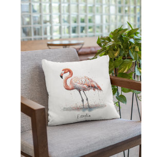 Kleurrijke roze flamingo in pointillisme stijl kussen