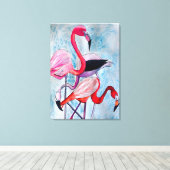 Kleurrijke roze flamingo waterverf kunst canvas afdruk (Insitu (Houten vloer))