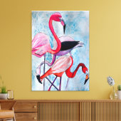 Kleurrijke roze flamingo waterverf kunst canvas afdruk (Insitu (Woonkamer))