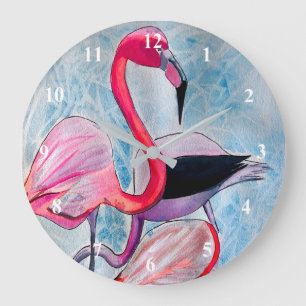 Kleurrijke roze flamingo waterverf kunst grote klok