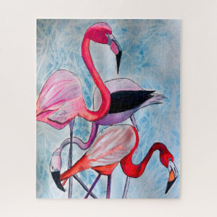 Kleurrijke roze flamingo waterverf kunst legpuzzel