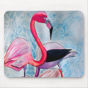 Kleurrijke roze flamingo waterverf kunst muismat
