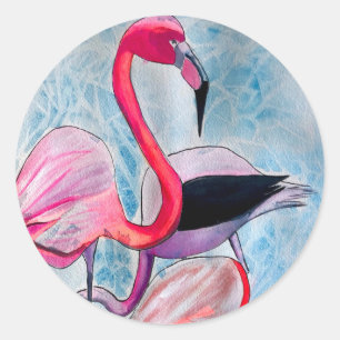 Kleurrijke roze flamingo waterverf kunst ronde sticker