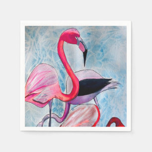 Kleurrijke roze flamingo waterverf kunst servet