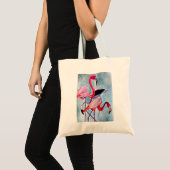 Kleurrijke roze flamingo waterverf kunst tote bag (Voorkant (product))