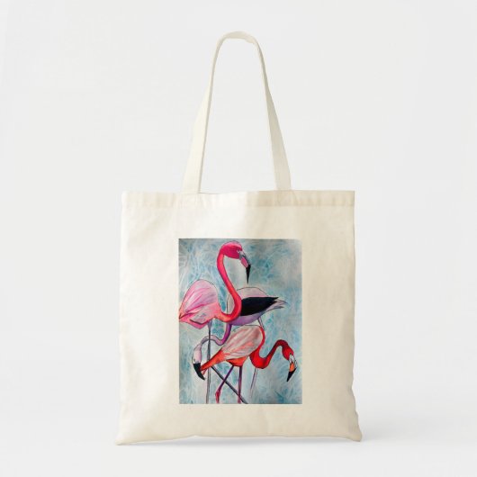 Kleurrijke roze flamingo waterverf kunst tote bag (Voorkant)