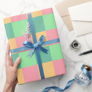 Kleurrijke Roze Groen Blauw Gele Vierkanten Cadeaupapier