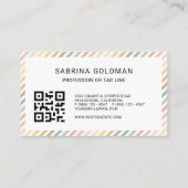 Kleurrijke roze groene strepen pastkleurige QR-COD Visitekaartje (Achterkant)