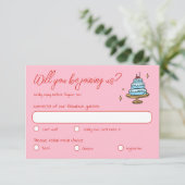 Kleurrijke roze hand getekend funky geschreven bru RSVP kaartje (Staand voorkant)