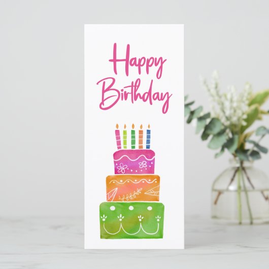 Kleurrijke Roze Happy Birthday Candles Platte Kaar (Staand voorkant)