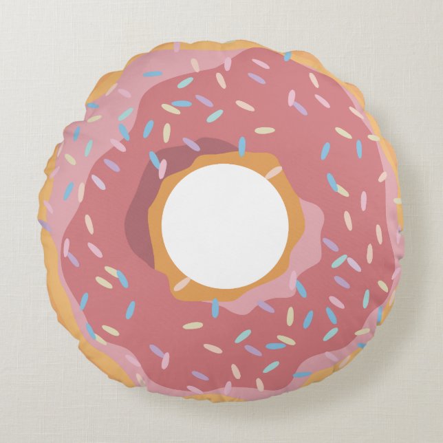 Kleurrijke Roze Pastel Donuts & Sprinkles Patroon Rond Kussen (Voorkant)