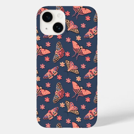 Kleurrijke roze, perzik motten & bloemen patroon Case-Mate iPhone case (Achterkant)