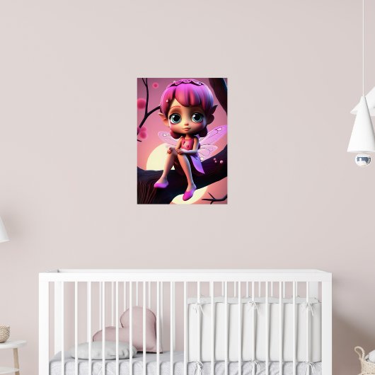 Kleurrijke Roze Pixie Fee Kindermuurposter Poster (Kinderkamer 2)