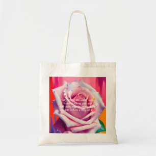 Kleurrijke Roze Roos in Bloei Gedicht Boheemse Kun Tote Bag