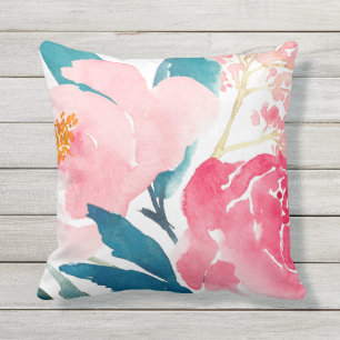 Kleurrijke Roze & Turquoise Geschilderde Buitenkus Buitenkussen