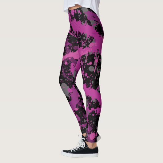 Kleurrijke Roze Verf Splatter Leggings (Links)