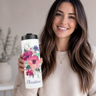 Kleurrijke Rozen Bloemstuk met Monogram Thermosbeker