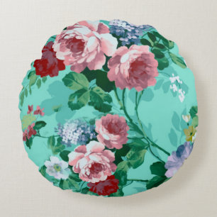 Kleurrijke Rozen en bloemen Rond Kussen