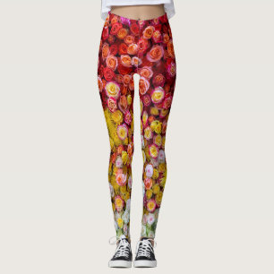Kleurrijke rozen en chrysanten bloemengradiënt leggings