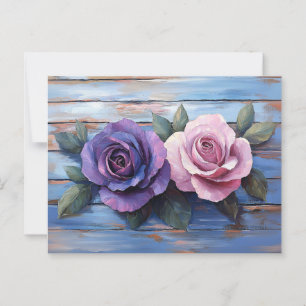 Kleurrijke rozen op een rustieke houten achtergron briefkaart