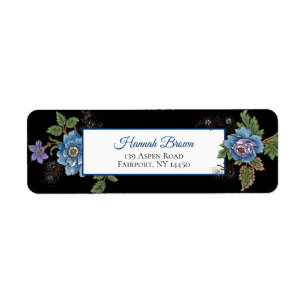 Kleurrijke Rozen & Oriental Poppies-Black Achtergr Etiket