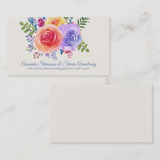 Kleurrijke Rozen Waterverf Bloemen Bruiloft Websit Visitekaartje (Voorkant / Achterkant)