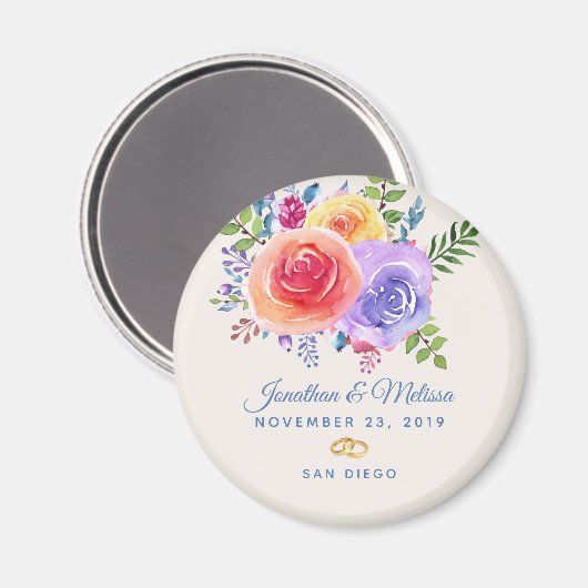 Kleurrijke rozen waterverf bloemen save the date magneet (Voorkant / Achterkant)