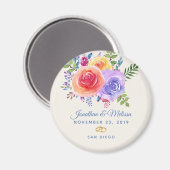 Kleurrijke rozen waterverf bloemstuk save the date magneet (Voorkant / Achterkant)