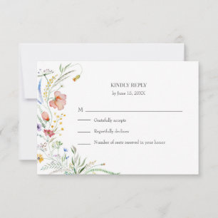 Kleurrijke RSVP-kaart voor trouwfeest in bloemenwe RSVP Kaartje