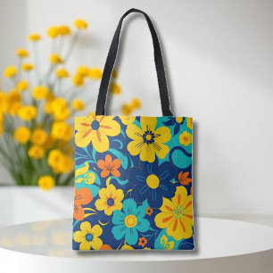 Kleurrijke Rush Blooms-Dopamine Style-Retro Bloeme Draagtas