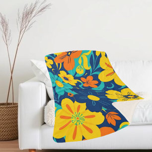 Kleurrijke Rush Blooms-Dopamine Style-Retro Bloeme Sherpa Deken
