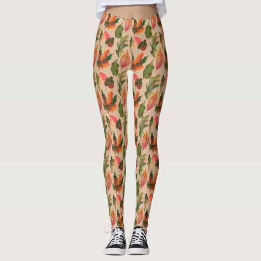 Kleurrijke rustieke herfstbladeren leggings (Voorkant)