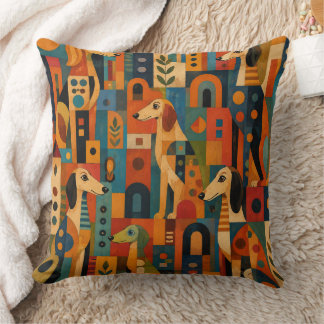 Kleurrijke Saluki Folk Art Kussen