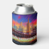 Kleurrijke San Francisco Skyline Abstracte kunst Blikjeskoeler (Blikje Voorkant)