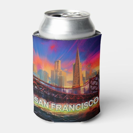 Kleurrijke San Francisco Skyline Abstracte kunst Blikjeskoeler (Blikje Voorkant)