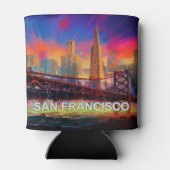 Kleurrijke San Francisco Skyline Abstracte kunst Blikjeskoeler (Achterkant)