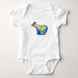 Kleurrijke Santa Beer Baby Jersey Bodysuit, Wit Romper