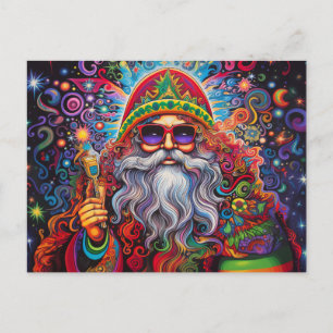 Kleurrijke Santa Claus Hippy Art Briefkaart