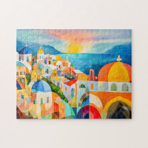 Kleurrijke Santorini met Kleurige Koepels Legpuzzel