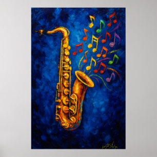 Kleurrijke Saxofoon Muzieknoten Poster
