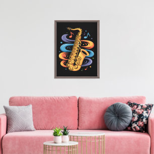 Kleurrijke Saxofoon Muziekstroom Jazz Instrument Canvas Afdruk
