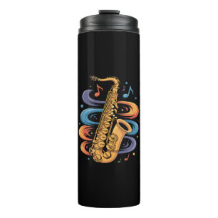 Kleurrijke Saxofoon Muziekstroom Jazz Instrument Thermosbeker
