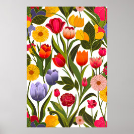 Kleurrijke Scandinavische bloemen laat bloemrijke  Poster