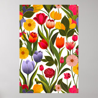 Kleurrijke Scandinavische bloemen laat bloemrijke Poster